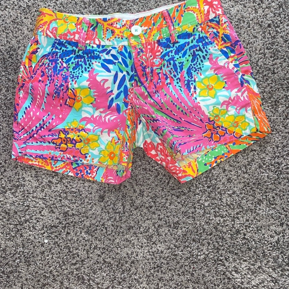 Lilly Pulitzer Pink and Blue Bermudas with Tropical Print